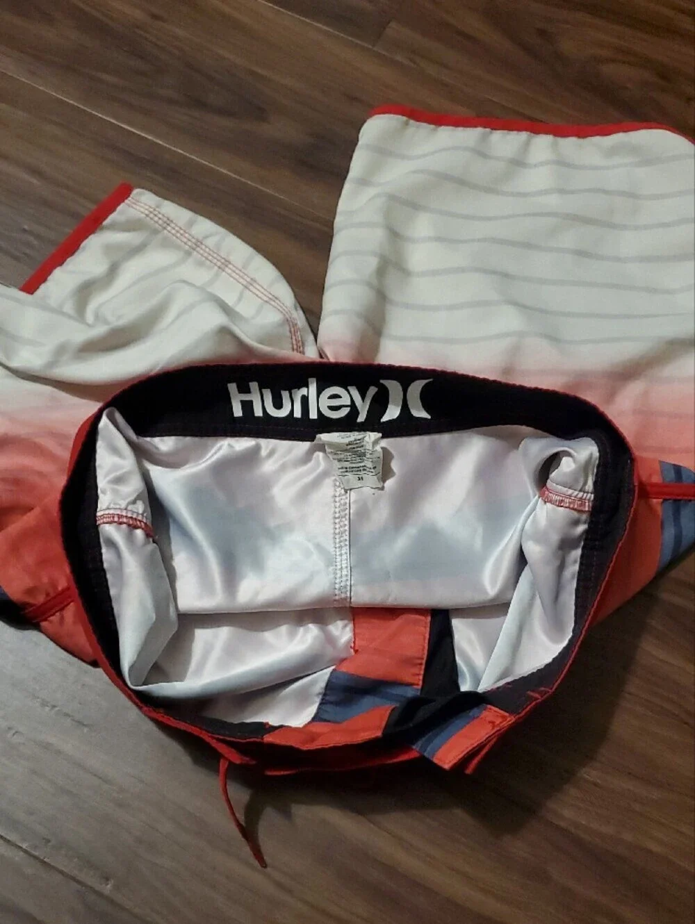Hurley Red, Blue & White Gradient Stripe Boardshorts